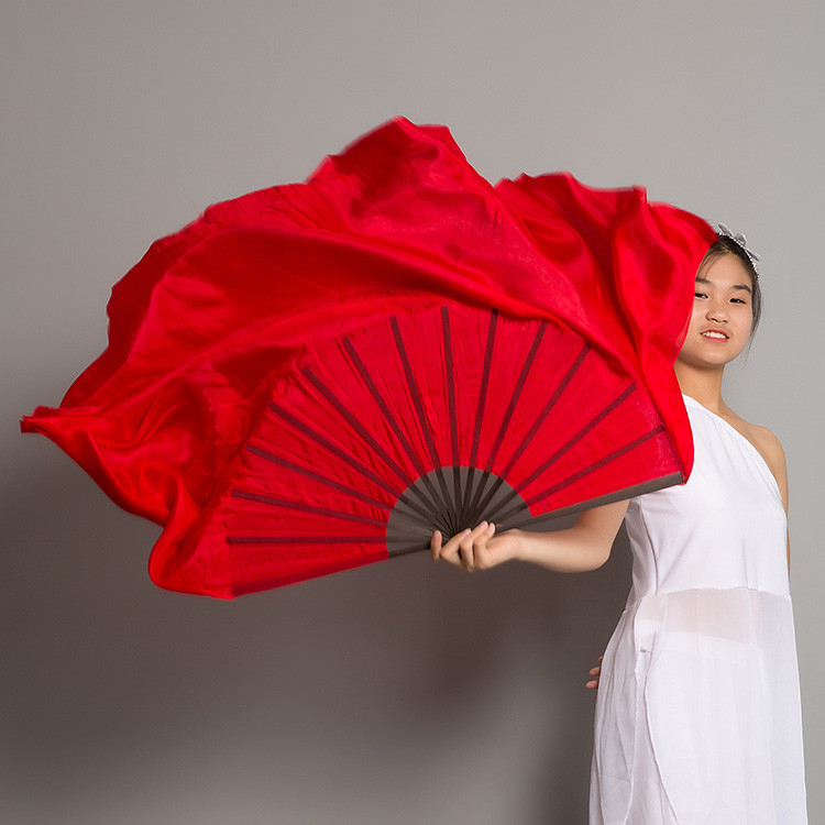 Ban Đầu Yizhi Red Apricot Dance Fan Song Jiyang Thành Phố Cô Đơn Đỏ Nguyên Chất Xương Đen Lụa Hai Mặ