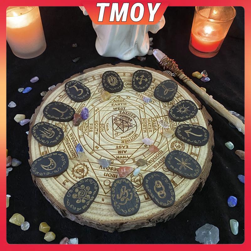 TMOY Gỗ Runes Bộ Đá Phù Thủy Rune Bộ 14 Chiếc Khắc Rune Biểu Tượng Cho Bói Toán TMOY