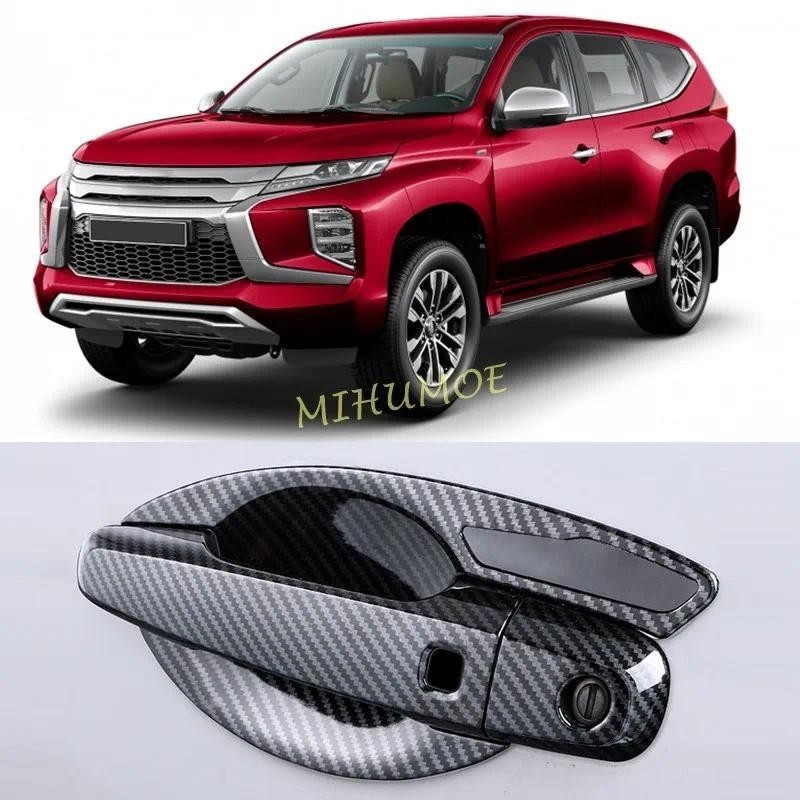 Vỏ bọc tay nắm cửa bằng sợi Carbon + Bát cốc vòm Viền cho 2016-2025 Mitsubishi Pajero Sport Montero 