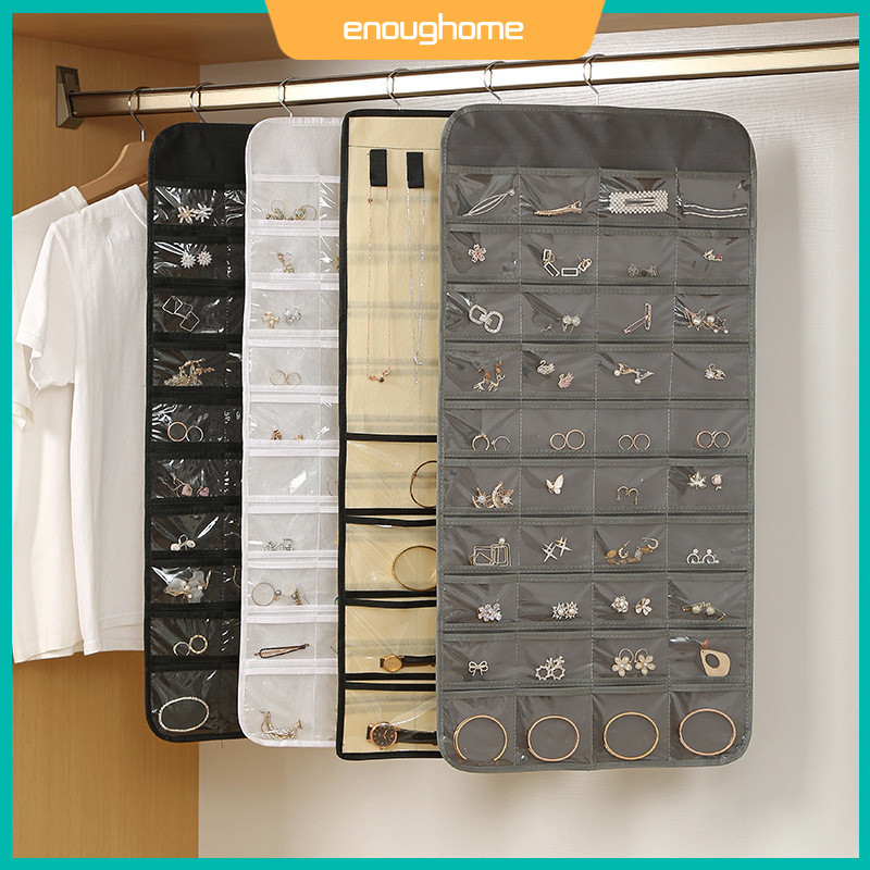 80-Grid Storage Bag Jewelry Organizer Hanging Bag Non-Woven Double-Sided Necklace Jewelry Organizer 