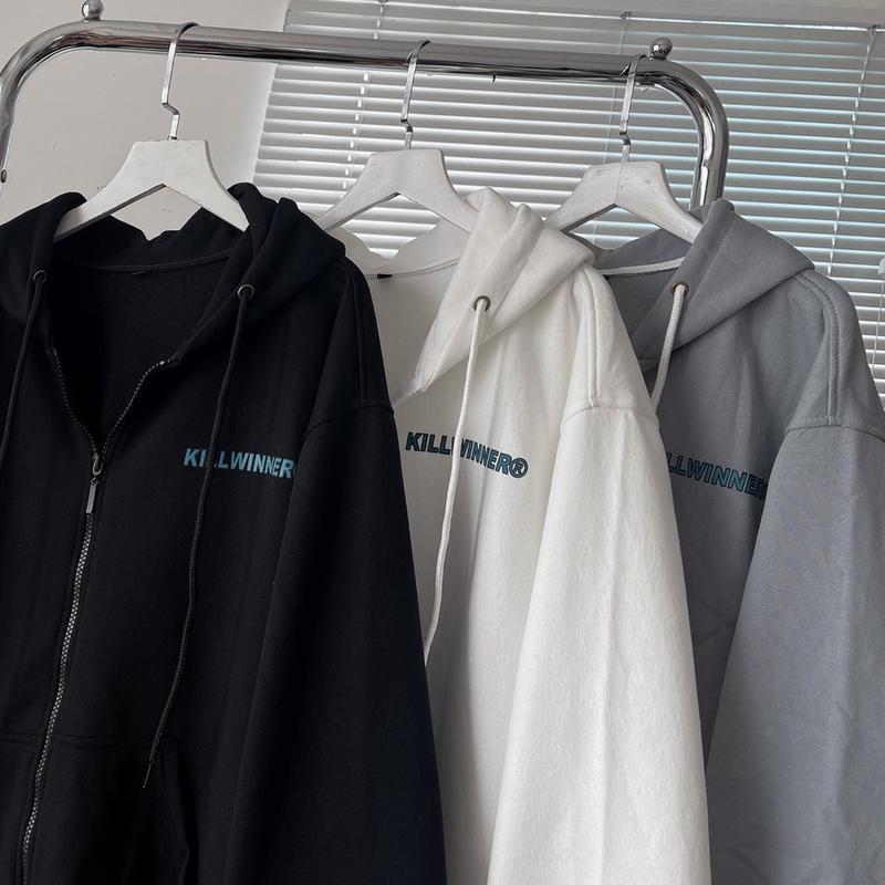 KillWinner Loose Fleece Menswear Jacket White/Black/Gray Unisex - BingBing