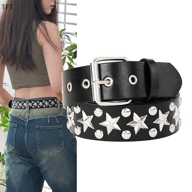 (FTT) Rivet Hollow Bullet Decoration Belt Fashion Leather Studded Goth Rock Wild Adjustable Women Pu