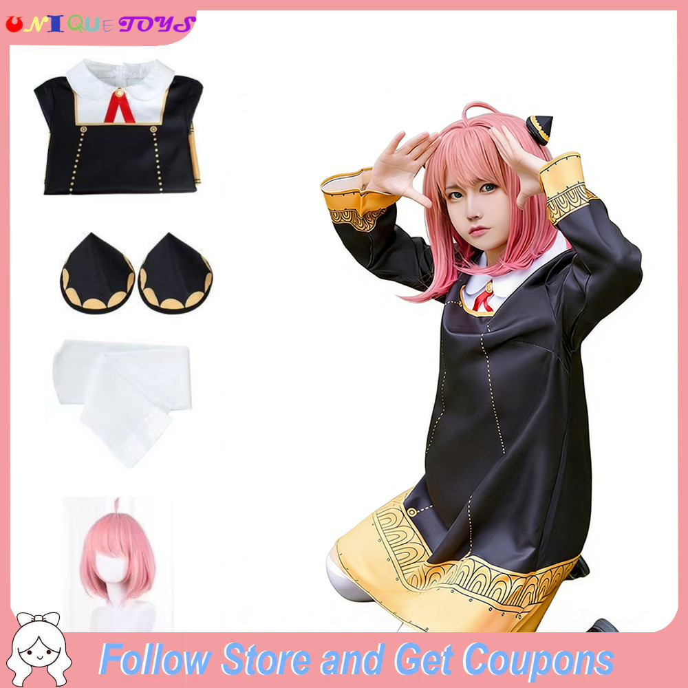 Anime Anya Giả Cosplay Trang Phục Tập Đi Trẻ Em Anya Cosplay Kawaii Đen Đầm Đảng Quần Áo Tóc Giả Hal