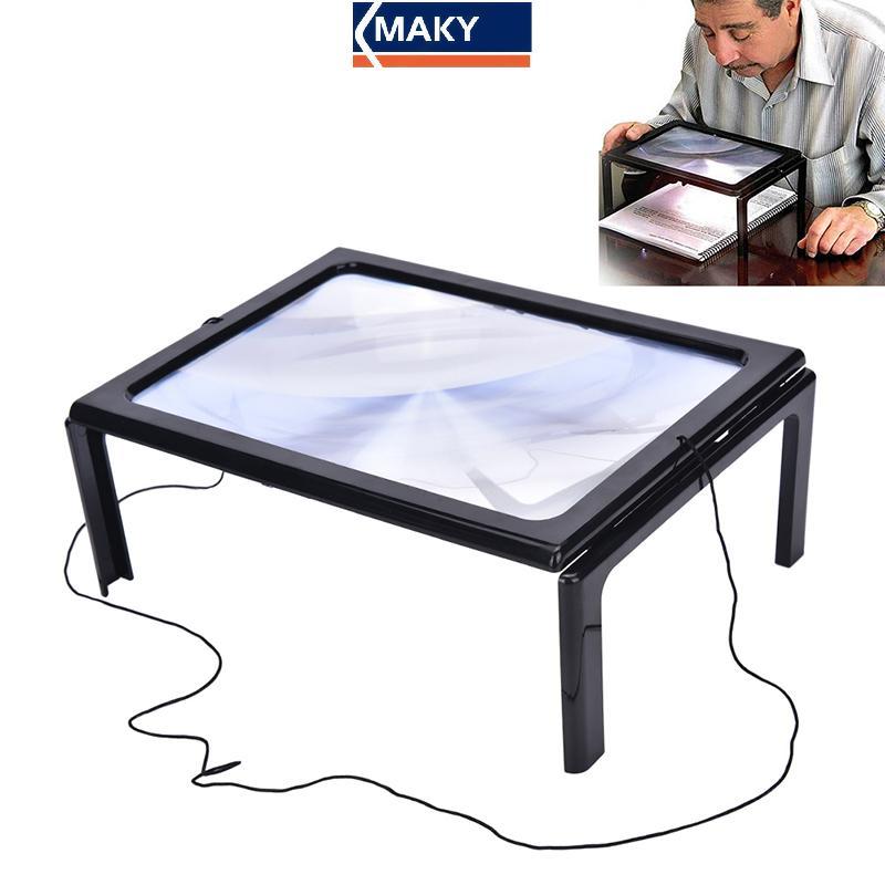 MAKY Large A4 Page Hands Free 3x Kính lúp có đèn LED đọc sách, VN