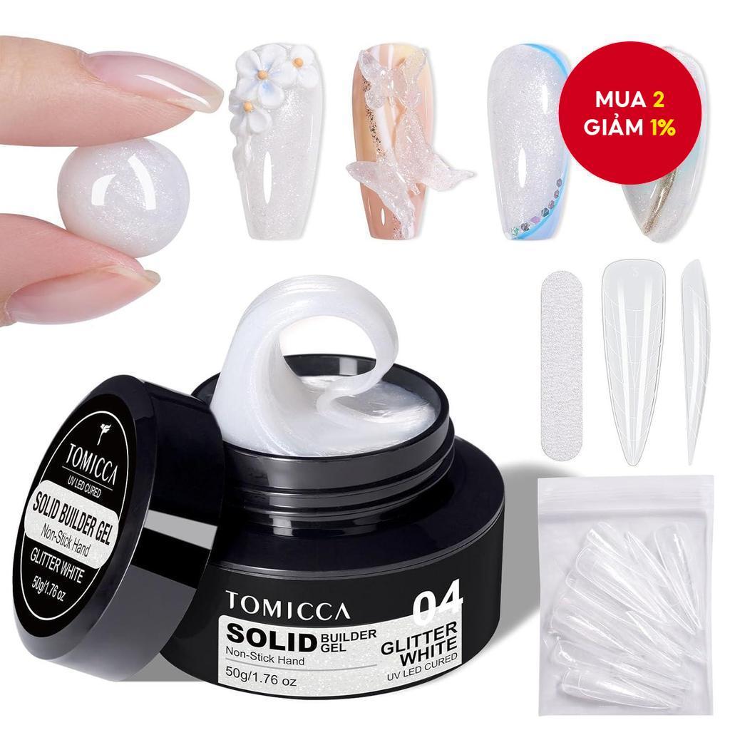 TOMICCA Gel Nail Art 3D, Gel tạo hình móng tay 3D màu trắng lấp lánh 1.76 OZ, Gel cứng làm móng tay 