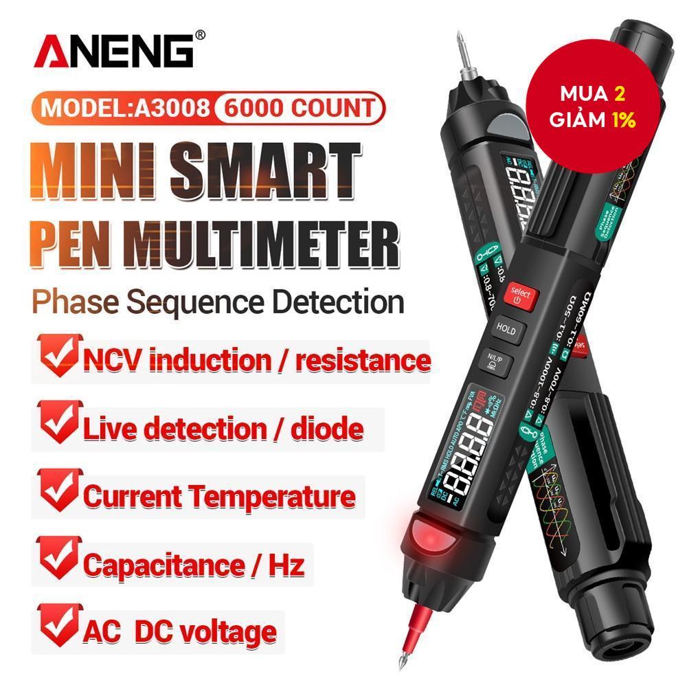 ANENG A3008 Đồng hồ vạn năng kỹ thuật số 6000 chữ số, bút thử thông minh, đồng hồ đo dòng điện, vôn 