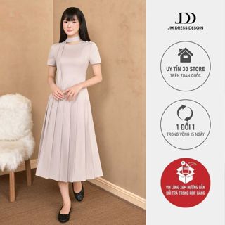  Đầm Midi Cổ Nơ Vắt Vai Chân Váy Xếp Ly 1F20.2509. ĐầmThanh Lịch Sang Trọng Đi Làm Công Sở Dự Tiệc Nữ Tính Thiết Kế JM 