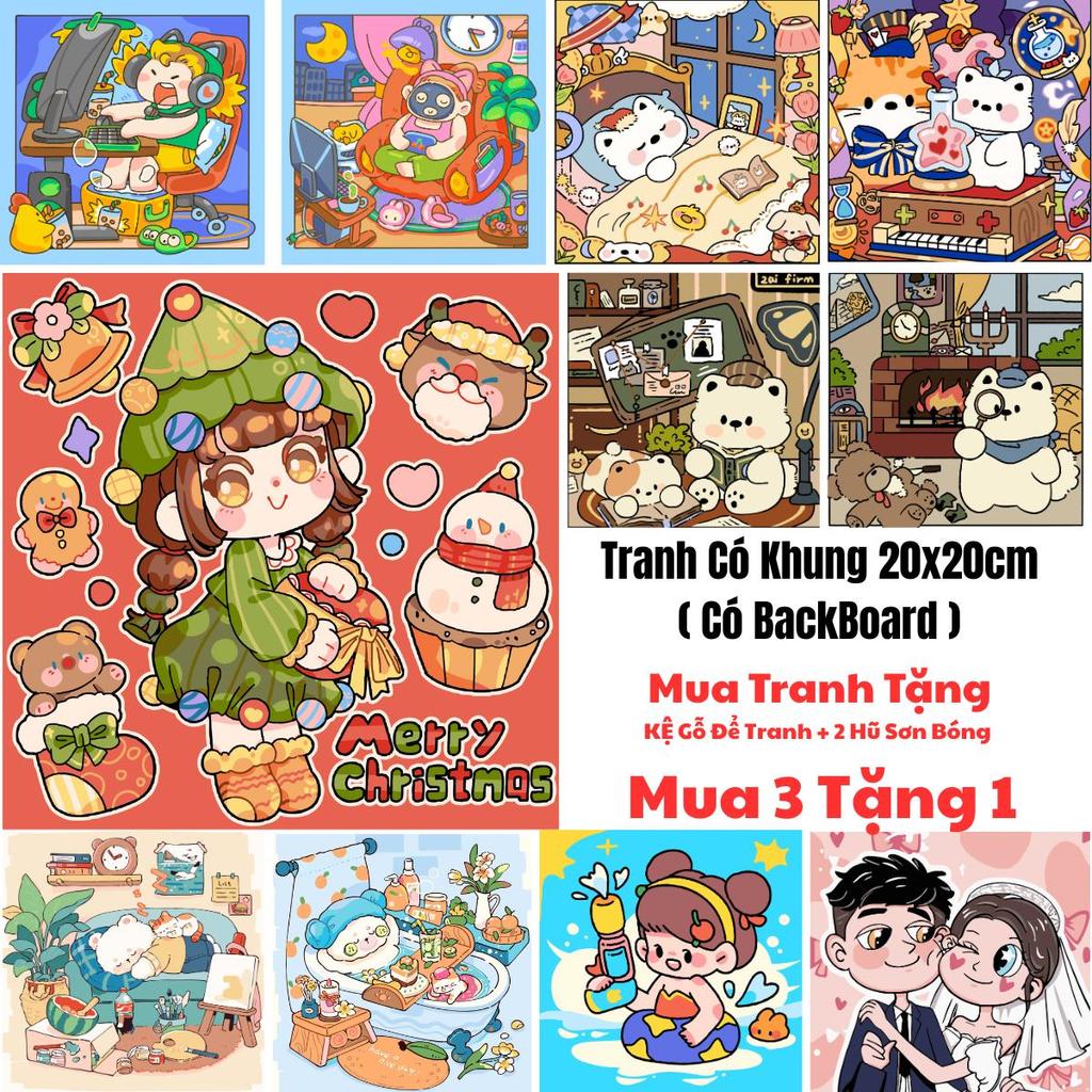 [Tranh 20x20cm] Tổng hợp các mẫu tranh tô màu theo số 20x20cm có khung Có BackBoard