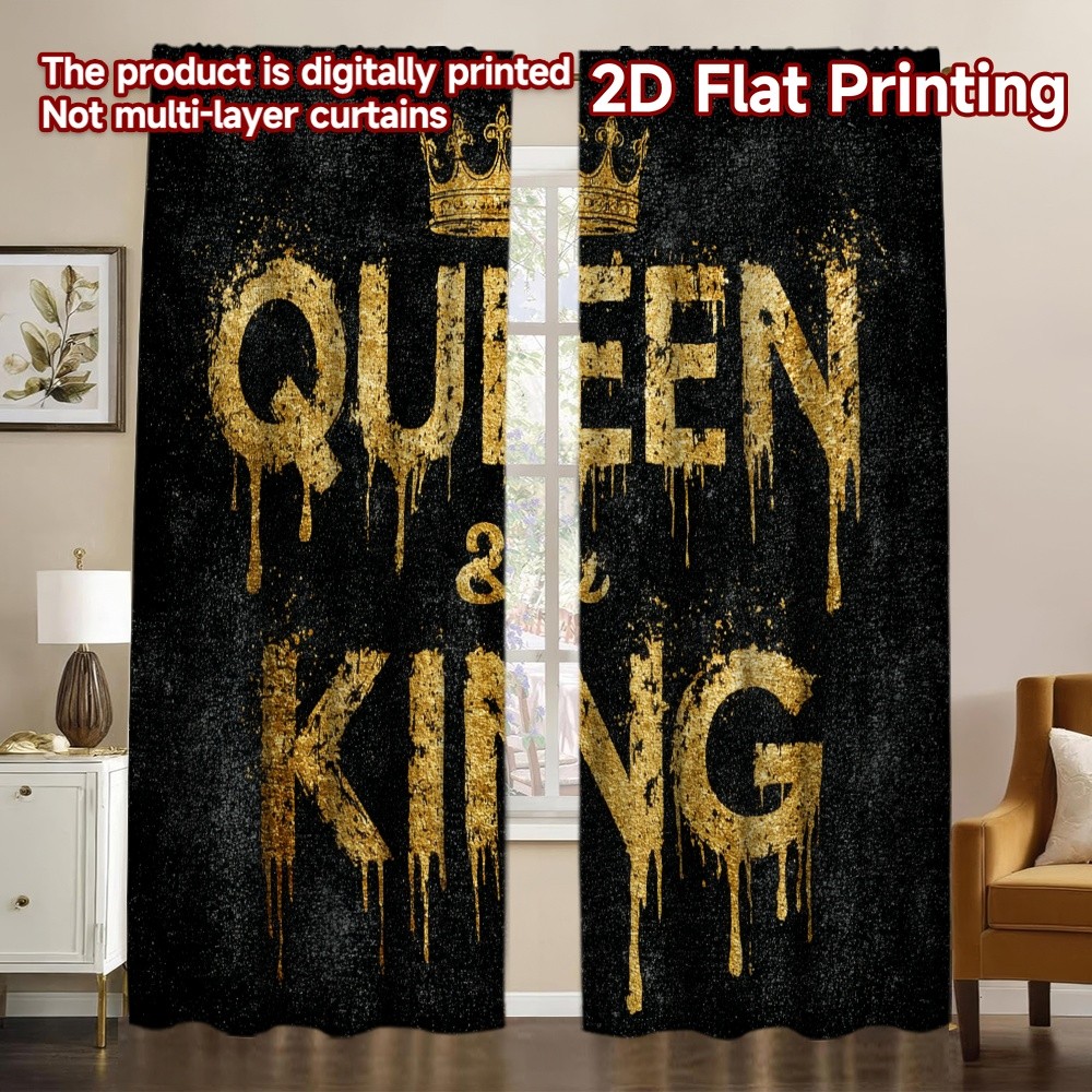 2D FLAT IN 2 Rèm (Không Cần Cần) Royal Gold Crown Design Rèm sang trọng đương đại Đa năng 100% Polye