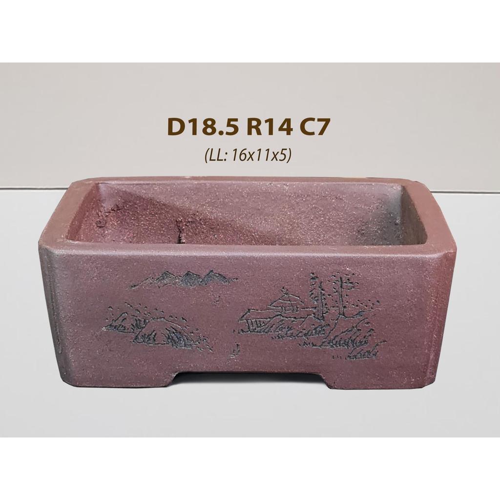 Chậu Gốm Tàu Bonsai CPD1035 Kích ThướcD18.5 R14 C7 (LL: 16x11x5), chậu chữ nhật mini nâu tử sa, chậu