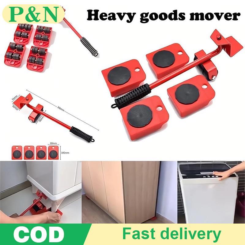 [P & N] Bộ nâng đồ nội thất hạng nặng Bộ đồ nội thất Mover 4 Con lăn di chuyển 1 thanh bánh xe