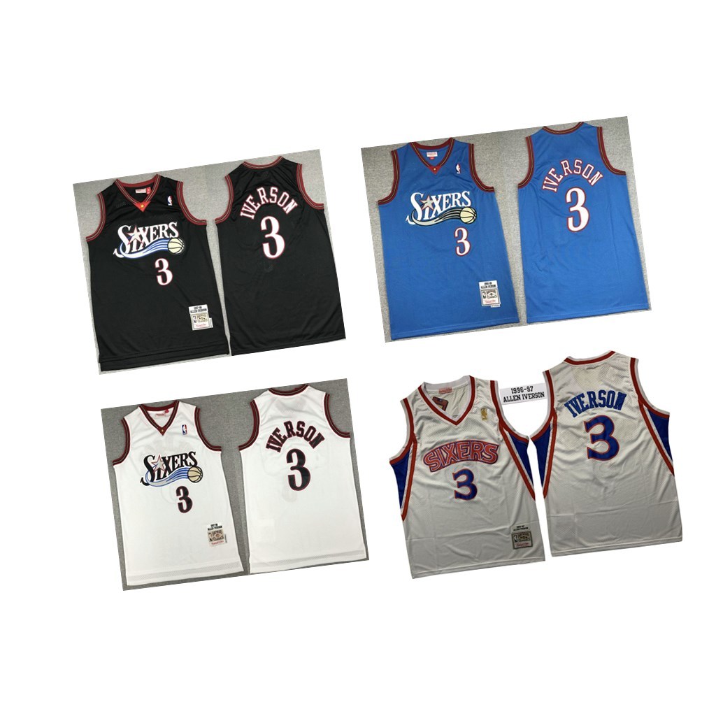 Jersey 76ers IVERSON Jerseys 76ers Số. 3 Áo bóng rổ thêu IVERSON Phiên bản MN Retro Lưới thể thao Áo