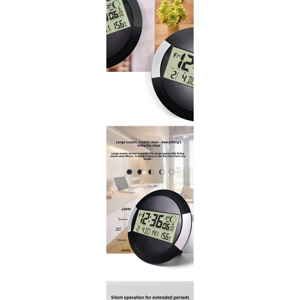 Round Digital Clock Hangable and Standable Electronic Clock with Temperature and Date Display Digita
