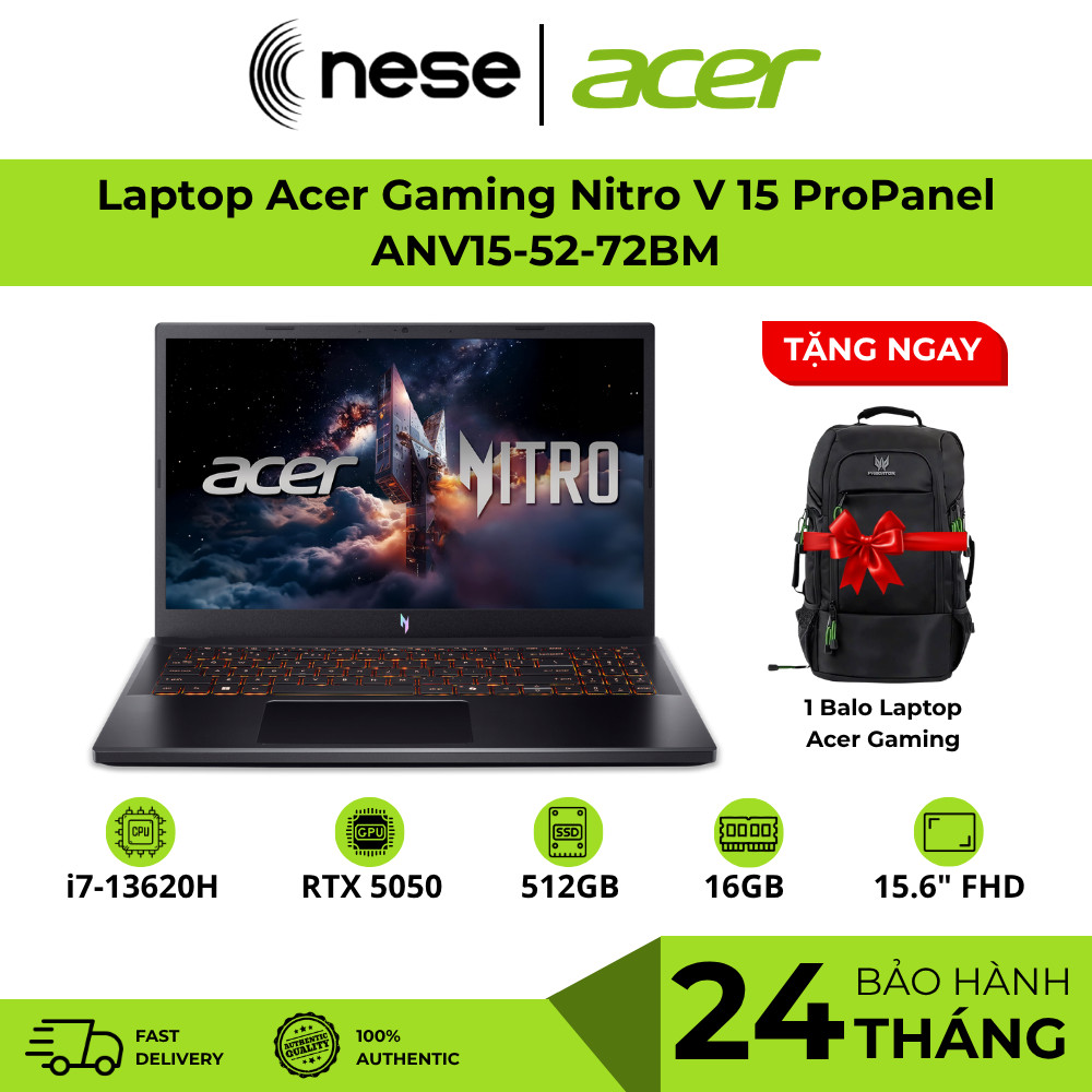 Laptop Acer Gaming Nitro V 15 ProPanel ANV15-52-72BM (i7-13620H; 16GB; 512GB SSD; RTX5050; 15.6" FHD