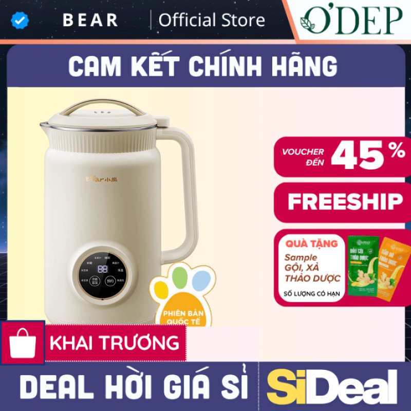 Máy làm sữa hạt 1L Bear 800W Chính hãng, chống ồn, 8 chức năng cài sẵn, tự vệ sinh DJJ-D06W5 - SIDEA