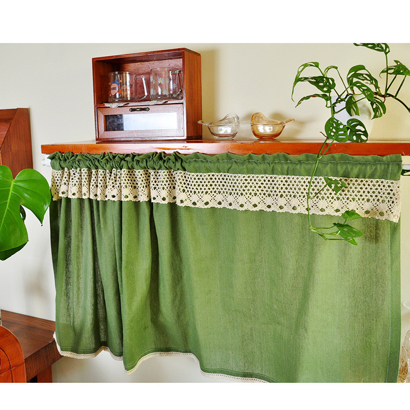 P66D Mỹ Retro Xanh Quốc Gia Mục Vụ Phong Cách Đục Lỗ Nhỏ Rèm Ngắn Nửa Rèm Phân Vùng Rèm Rèm Đen Rèm 