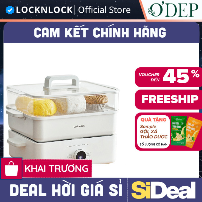 Nồi lẩu đa năng 4.5L Bianco phủ sứ LocknLock, Hàng chính hãng, chống dính, tay cầm cách nhiệt EJP154