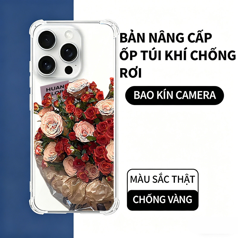 Ốp Lưng iPhone Hoa Hồng Đỏ Và Hồng Phấn Thanh Lịch,Bảo Vệ Camera  iP 11/12/13/14/15/16/17/Plus/Air/P
