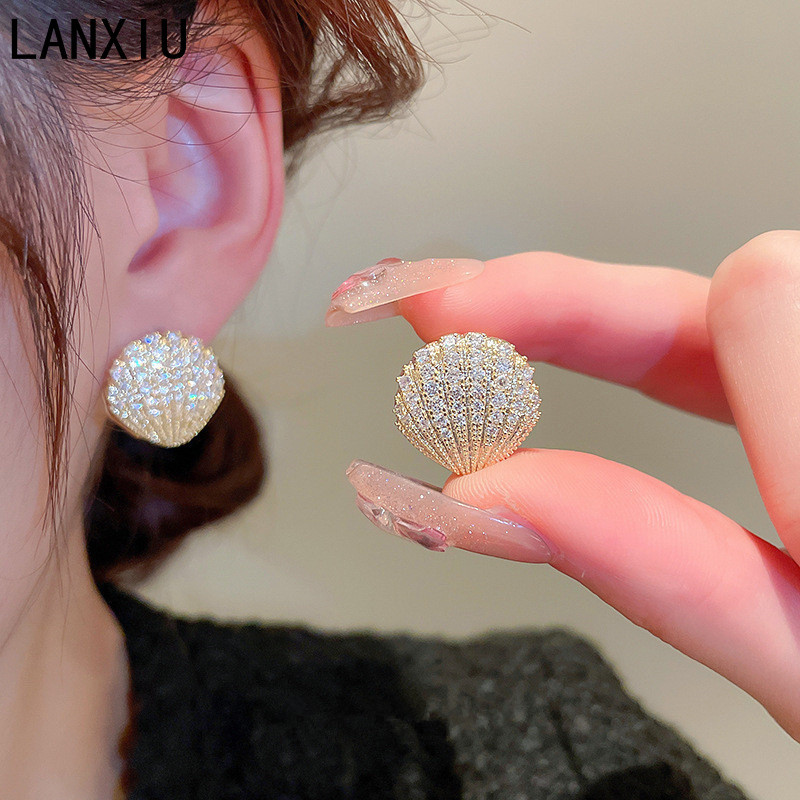 Lanxiu Earrings - Zircon Gold Plating, Shiny Ocean-Inspired Design, Perfect for Evening Events