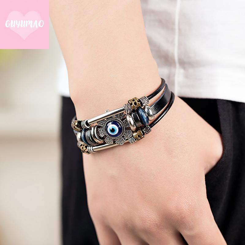 [guyumao] Luy Eye Evil Eye Vòng tay thủ công bằng da nhiều lớp Punk