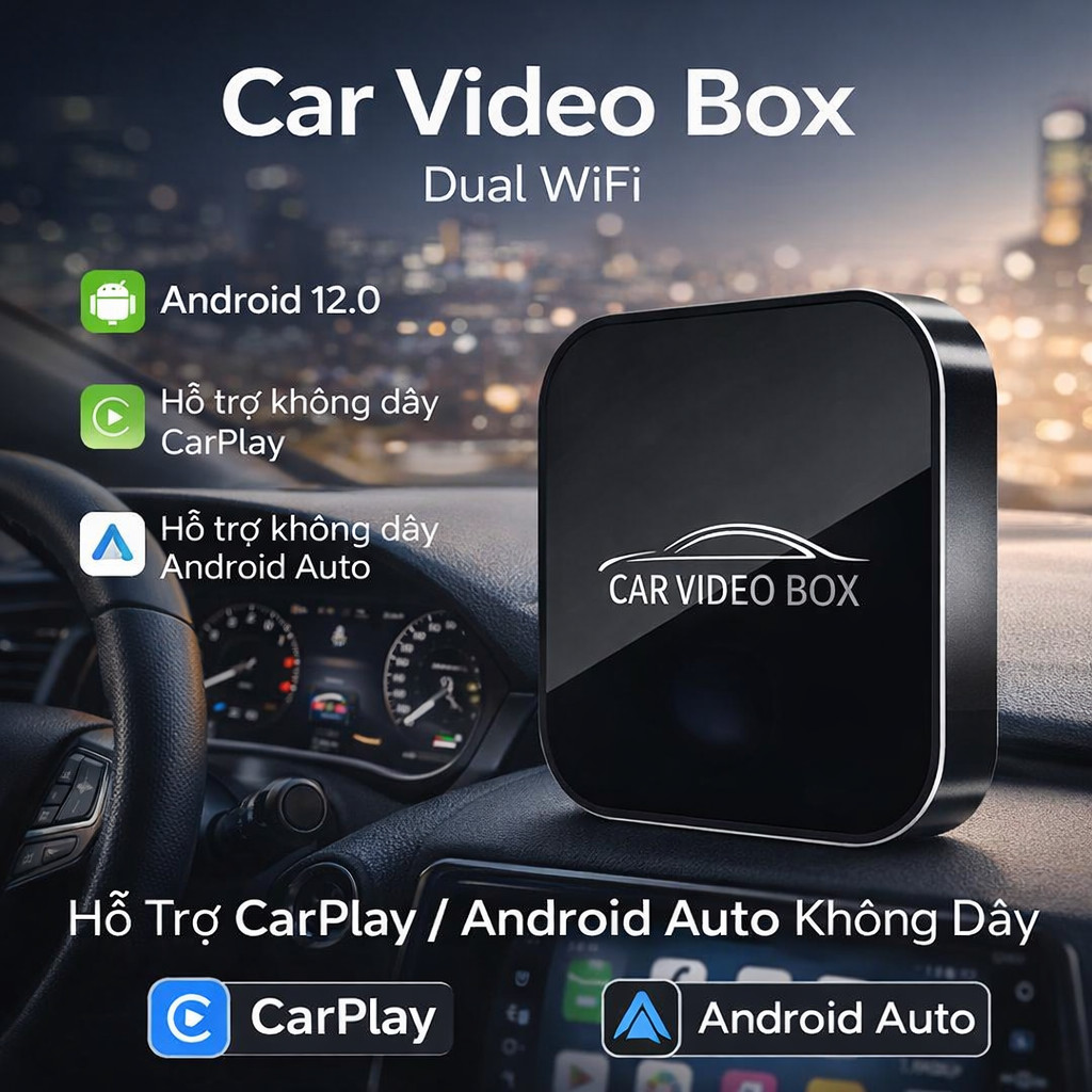 CarPlay Box không dây 3 trong 1 AI Box, Car Video Box chuyển Apple CarPlay sang Android Auto cho màn