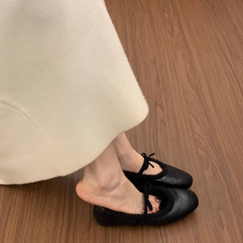 Vintage Suede Gentle Mary Jane Shoes Lace up Casual Velvet Thermal Furry Shoes Uc09