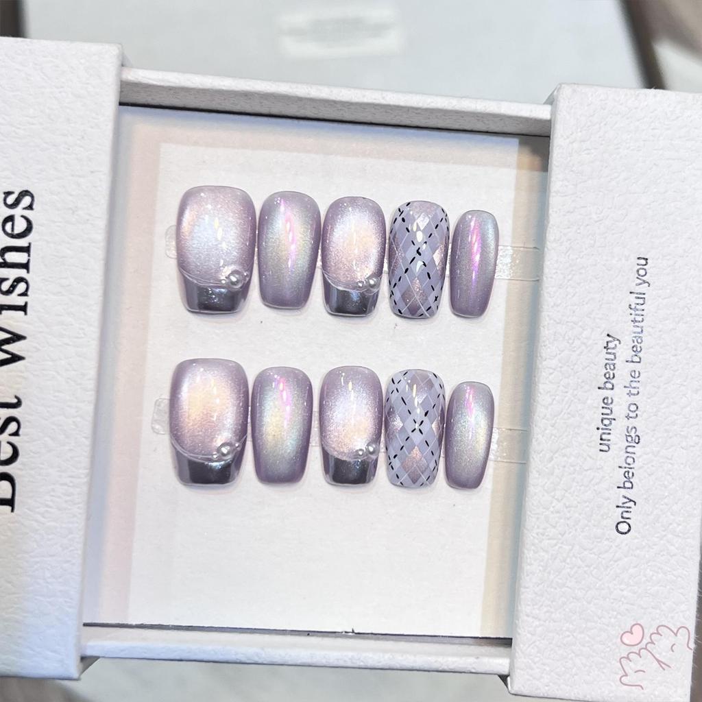 Cat Eye Press on Fake Nails Kit Phong cách Pháp Sweet Cat Eye Stick on Nails để làm việc hẹn hò hoặc