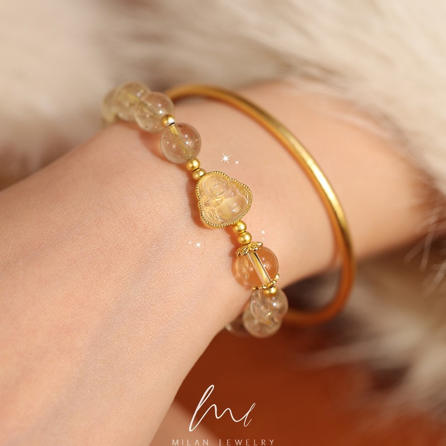 xinpin Birth Year Buddha Imitation Yellow Crystal Bracelet for Women Imitation Golden Rutilated Quar