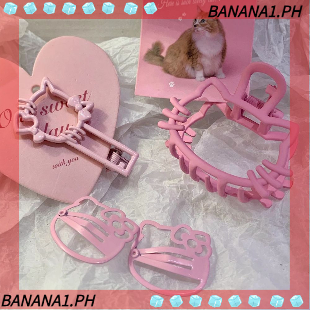 BANANA KT Cat Collection Kẹp tóc, Kẹp tóc Kawaii Hello Kitty BB dễ thương màu hồng, Kẹp tóc Bangs Ph