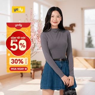  Áo giữ nhiệt nữ bamboo cổ leo YODY thấm hút tốt kháng khuẩn tự nhiên co giãn WCTL25F022 