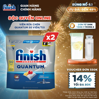  Combo 2 Túi Viên Rửa Chén Bát Finish Powerball Quantum 50 viên 