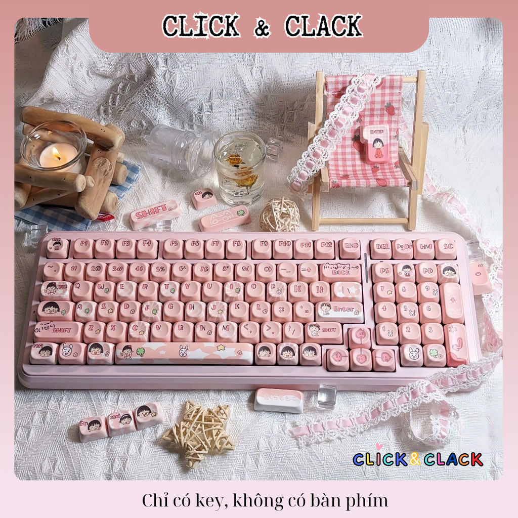 Bộ Keycap MOA Profile Nhóc Maruko - Nút Bàn Phím Cơ PBT Dye-Sub 5 Mặt Cao Cấp Chibi Maruko-chan