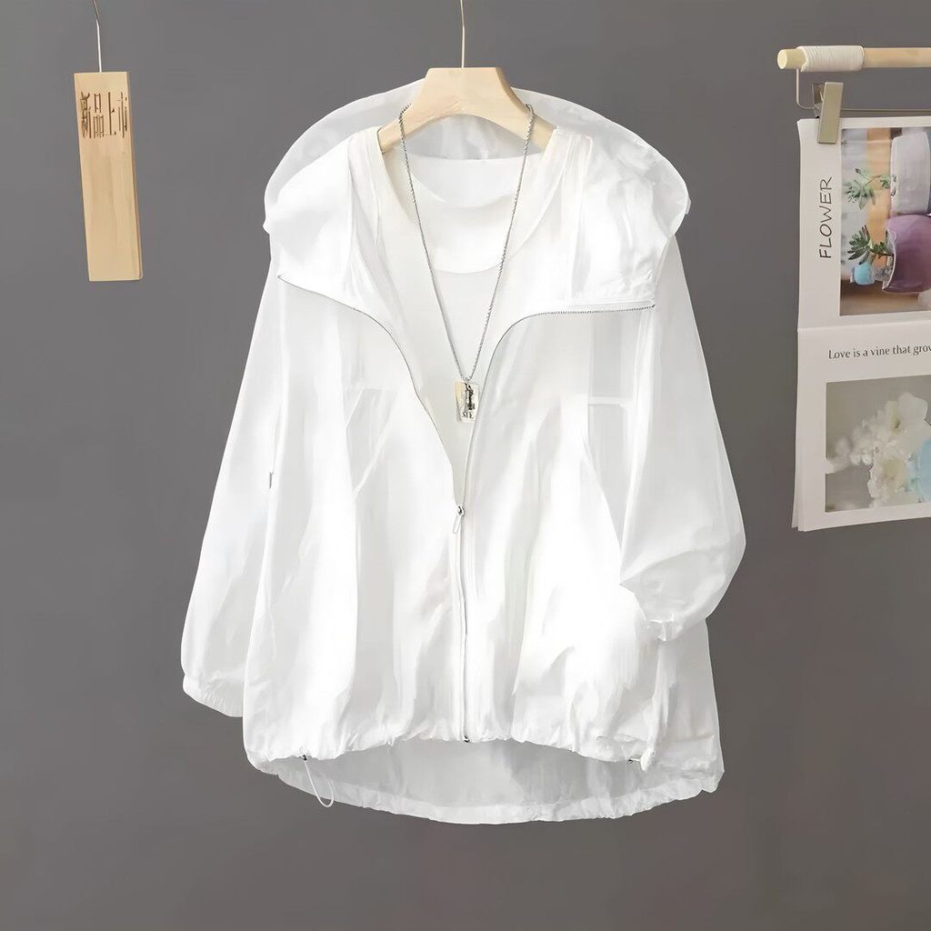 áo chạy bộ nữ áo khoác uniqlo nữ Áo chống nắng màu trắng liền mũ áo khoác cardigan mỏng nhẹ thoáng k