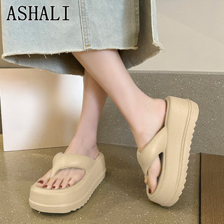 ASHALI Dép xỏ ngón tăng chiều cao mùa hè cho phụ nữ, đế dày, mới, không trượt, dép bãi biển mềm
