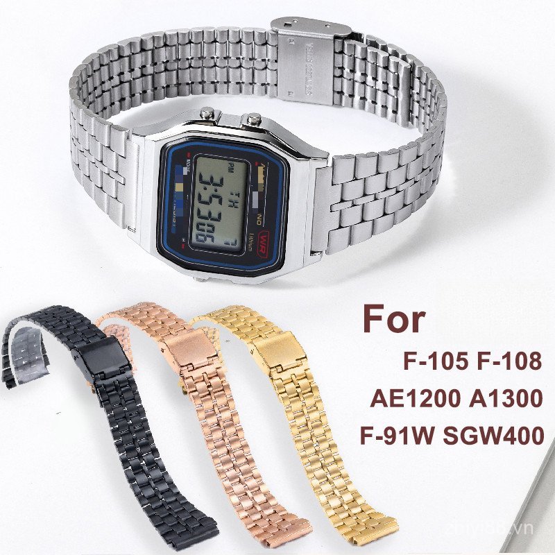 F91W Dây đeo kim loại 18mm Vòng đeo tay bằng thép không gỉ thay thế cho F91W AE1200 AE1300 AQ230 F10