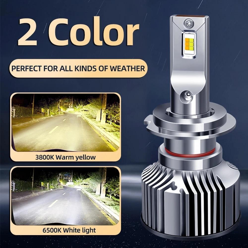 DiReal 2 Chiếc Tự Động H7 Đèn Led Ô Tô H1 H8 H9 H11 9005 9006 9012 H4 LED 2 Màu Thay Đổi Đèn Pha Sươ