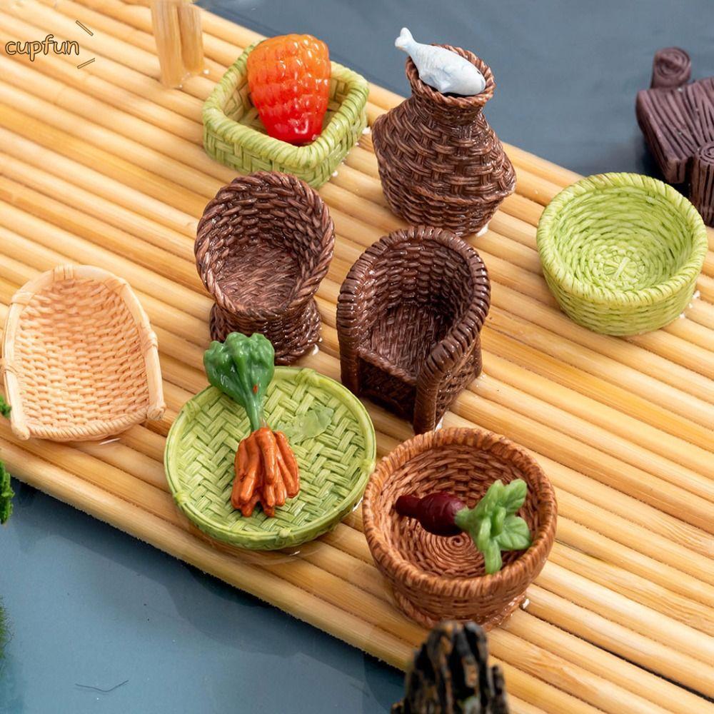 CUPFUN 2 Chiếc Nhà Búp Bê Nội Thất Thu Nhỏ, Multistyles 2-4cm Giỏ Tre Ghế Hút Bụi, Nhà Búp Bê Nhựa M
