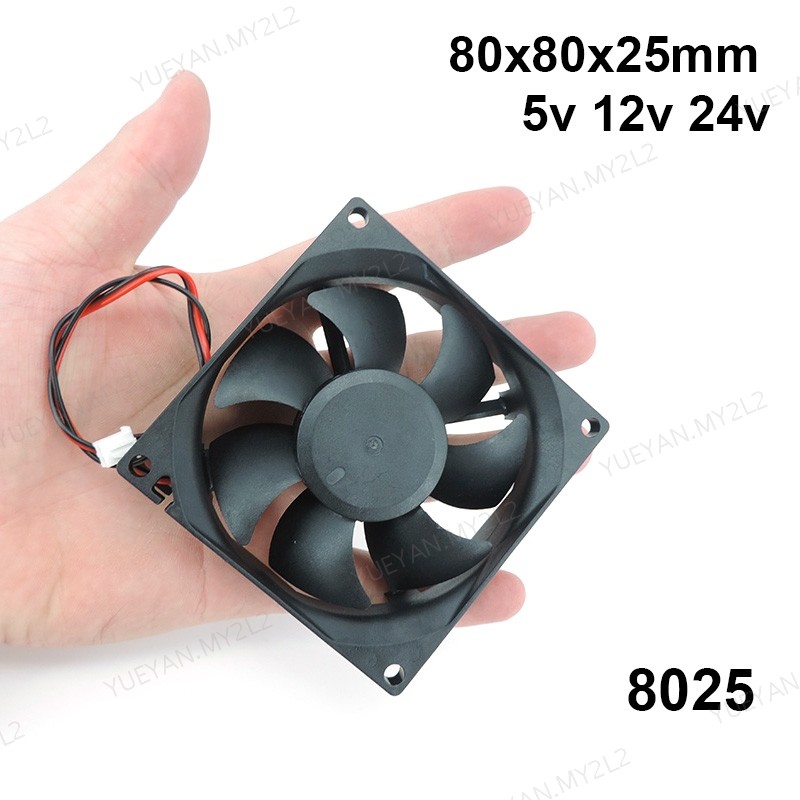 Quạt làm mát 2pin dc 80mm 80X80X25MM 8cm 5V / 12V / 24V DC Quạt làm mát không chổi than 8025 Tay áo 