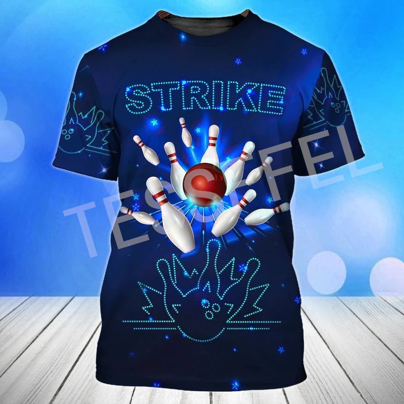 NewFashion Tùy Chỉnh Tên Thể Thao Bowling Người Chơi Hình Xăm Mùa Hè Bông Tai Kẹp 3DPrint Dạo Phố Áo