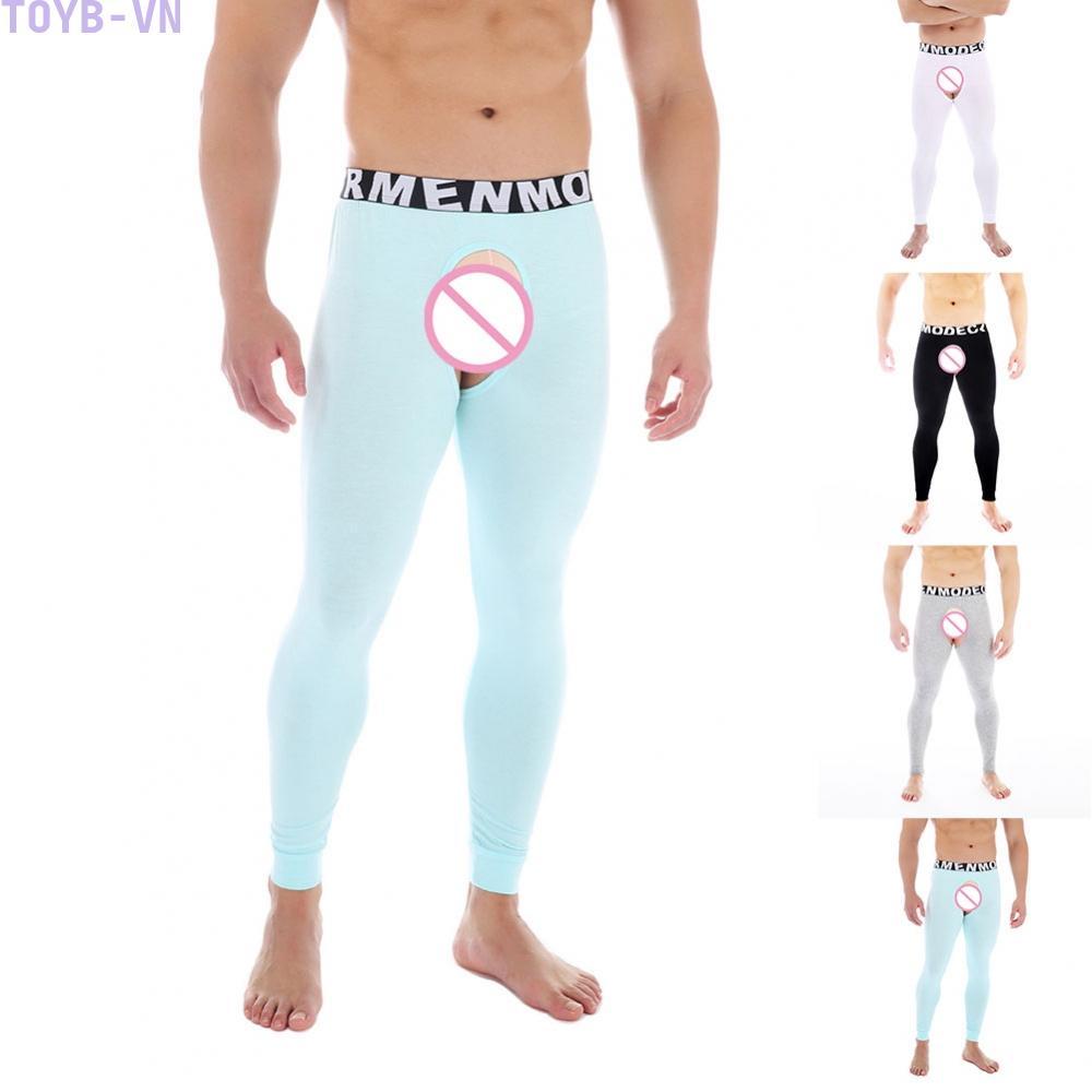 【TOYBOX】Thermal Pajama Pants for Men Open Crotch Long Johns Leggings Warm Soft Polyester