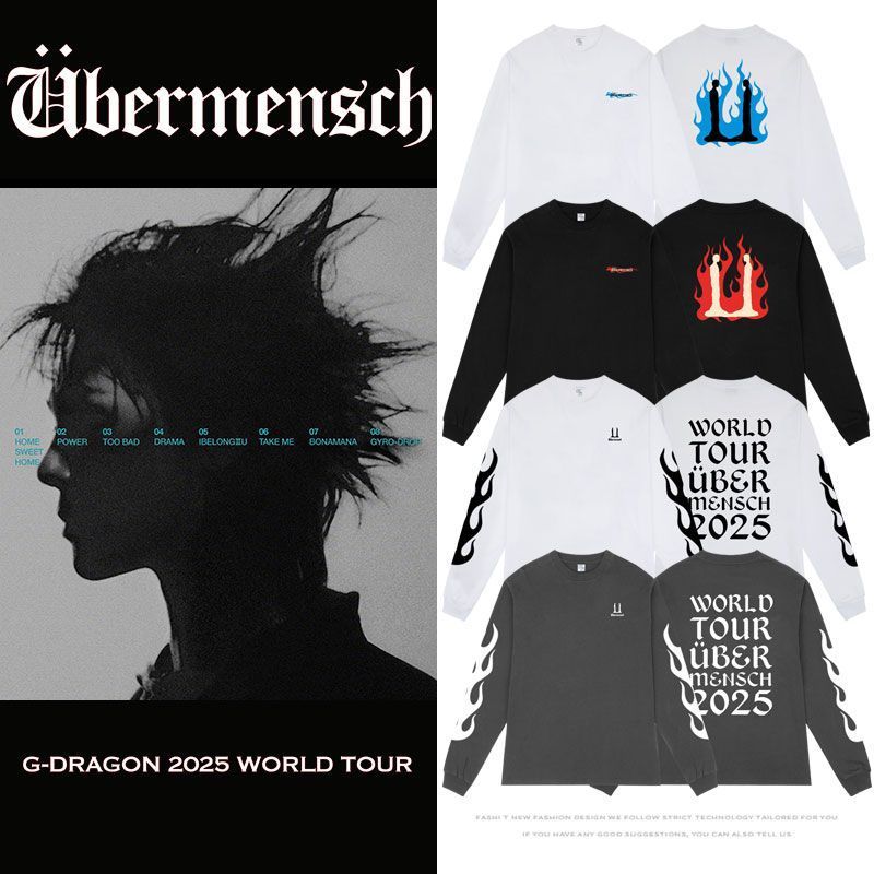 Sản phẩm mới: Áo thun dài tay cotton nguyên chất có ren, phong cách GD Dragon World Tour Ubermensch