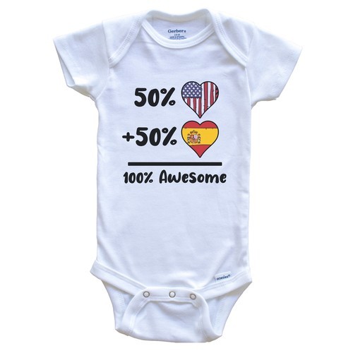 50% Mỹ 50% Tây Ban Nha 100% Tuyệt vời Tây Ban Nha Heart Flag One Piece Baby Body EEXJ