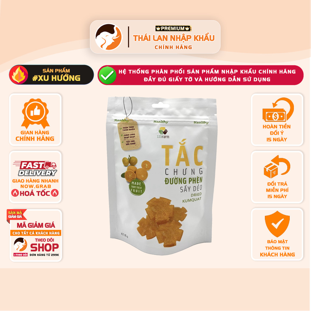[COMBO 3 GÓI] Tắc Đường Phèn Sấy Dẻo 123Farm -  GÓI 85g