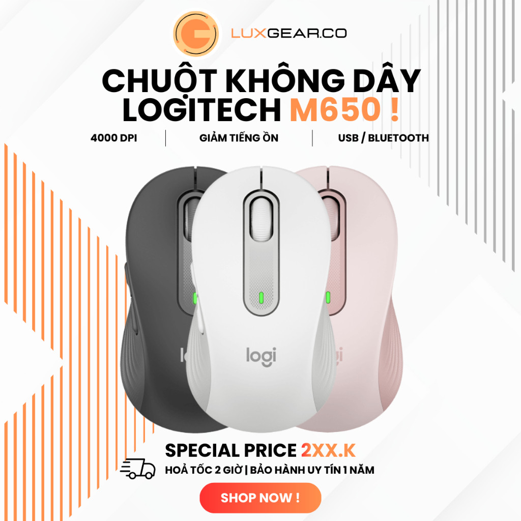 Chuột Không Dây Logitech M650/M650L - Bluetooth & USB - DPI 4000 - Êm, Nhạy, Silent Cho Văn Phòng .