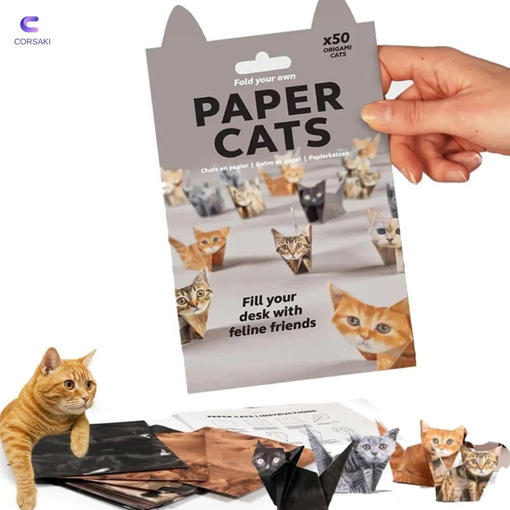CORSAKI DIY Paper Cats Kit, Creative Cat Lovers Cute Kitten Origami Papercraft Kits, Trang trí bàn l
