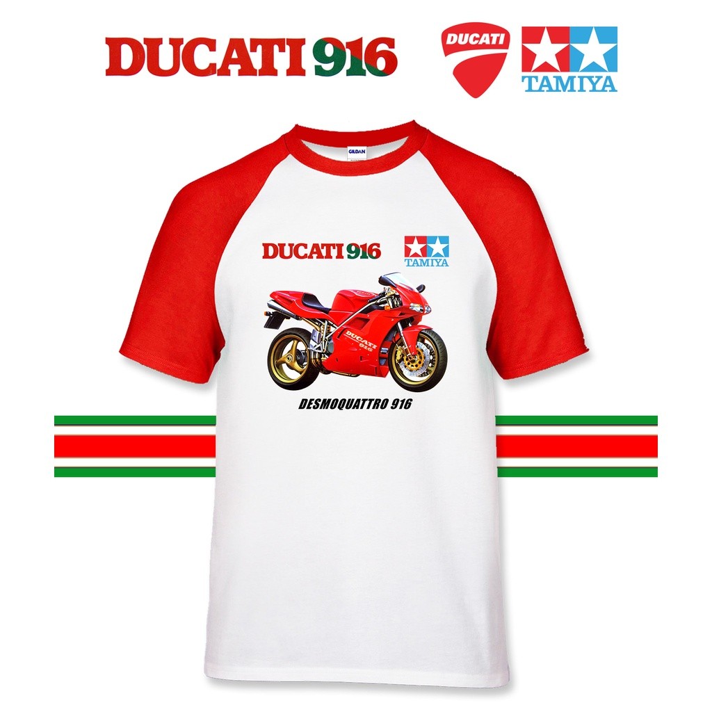 [unisex] Áo thun 100% Cotton Gildan Vintage Tamiya Ducati 916 Áo thun Desmoquattro Raglan
