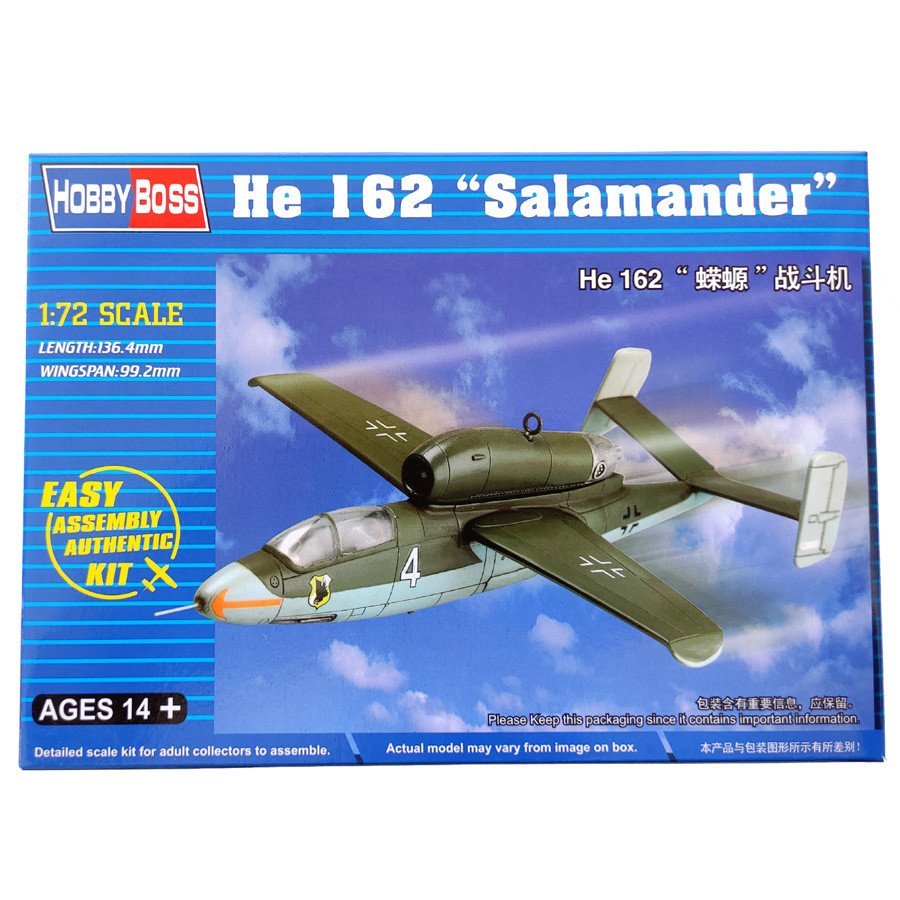 He1 He162 Fighter Trumpeter 1: 72 Mô hình Máy bay chiến đấu Mô hình Máy bay lắp ráp Đức Quân đội Đức