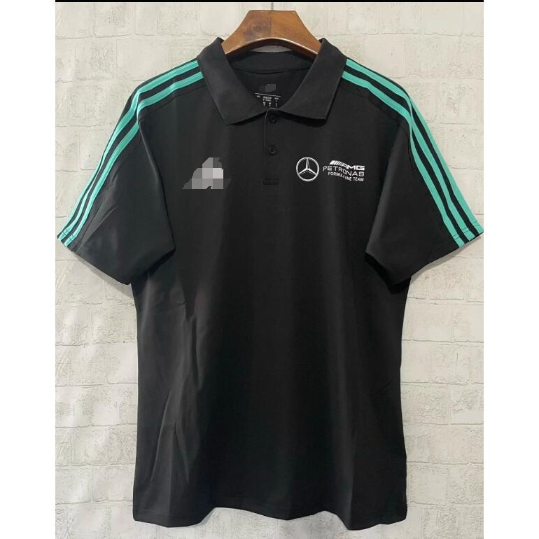 2025-26 Mercedes AMG Petronas F1 Team Driver Áo thun Cotton vải trắng / đen polo Mercedes-Benz