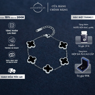  Lắc tay bạc mặt đá cỏ 4 lá Asimi Dây chuyền bạc ta S925 bền màu xi kim đơn giản Lucky Line LT17 