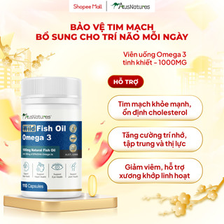  Dầu cá Omega 3 1000mg Ausnatures Wild Fish Oil Hỗ trợ tăng cường thị lực não bộ tim mạch.  110v  